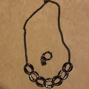 Gunmetal and rhinestone necklace earrings set